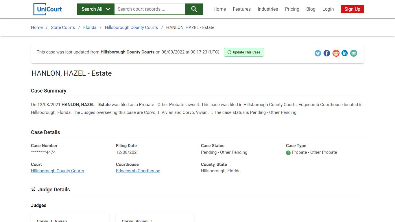 HANLON, HAZEL - Estate | Court Records - UniCourt